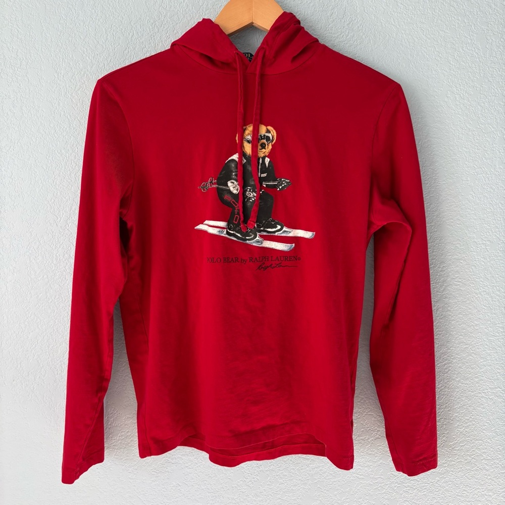 Vintage Polo Ralph Lauren Polo Alpine Ski Bear Y2K Red Long Sleeve Hood